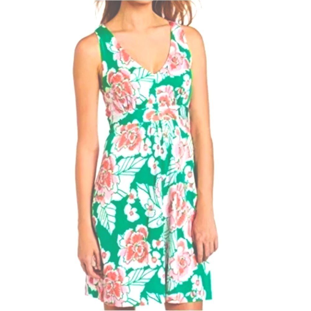 Lilly Pulitzer Green Floral Sleeveless Mini Dress with Pink Flowers